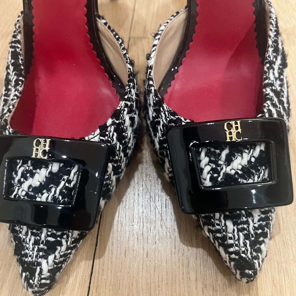✨Carolina Herrera Black and White Tweed Women's Heels - Picture 5 of 9